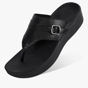 Black Sandals with Buckle Detail by ErgoFoot